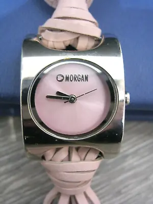 Beautiful Morgan Ladies Silver With Pink Face & Pink Real Leather Strap Watch • $6.22