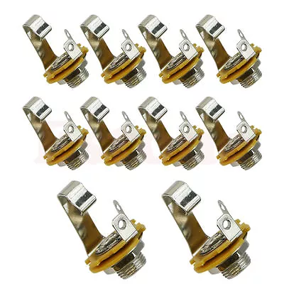 10pcs 1/4  6.35mm Silver Mono Input Jack Socket Electric Guitar Bass A*W_ • $7.42