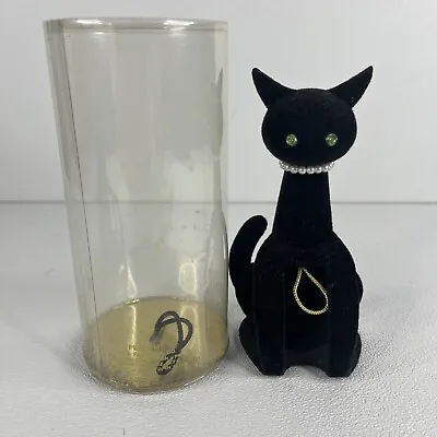 Vintage Max Factor Felt Black Cat Pearl Necklace Perfume Holder • $9.99