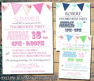 10 Personalised Birthday Party Invitations Summer BBQ Garden Party Bunting Chic • £6.86