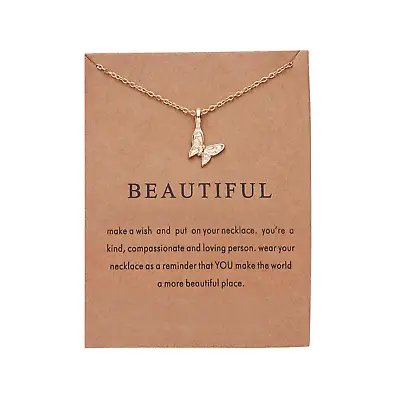 Beautiful Butterfly Friendship Family Love Women Lady Necklace Wish Card Gift UK • £3.79