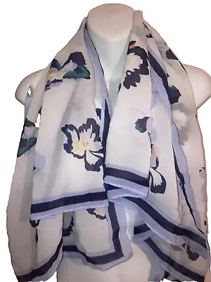 Womens MERONA White & Blue Floral Square Scarf • $10