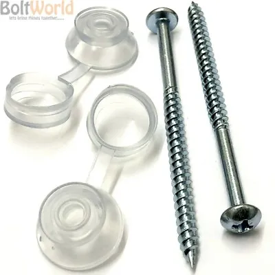 £7.99 • Buy 3  (75mm) CORRUGATED ROOFING SCREWS, WITH CLEAR STRAP CAPS FOR CLEAR SHEETS