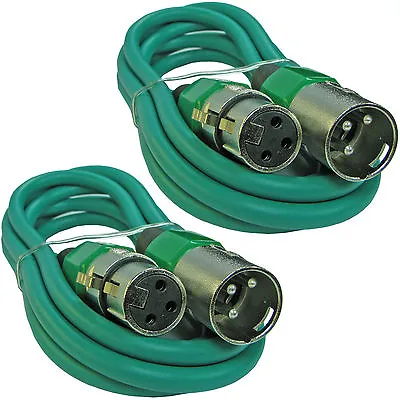 2 PACK GREEN 3 Ft Foot XLR Pin Male To Female Shielded Mic Microphone Cable Cord • $9.85