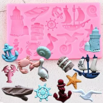$14.35 • Buy Sailboat Anchor Bird Silicone Mold Sea Animals Cupcake Topper Fondant Cake DIY
