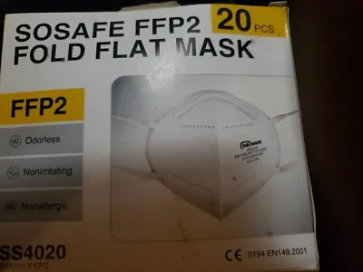 20 Sosafe Respirator Face Masks FFP2 PPE CE EN149 Cert (Box Of 20) Fold Flat • £4.99