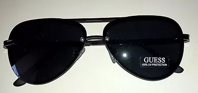 GUESS Gunmetal Sunglasses Rimless Aviator Frames Dark Grey Lenses - SALE • $74.95