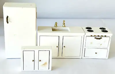 Miniature Dollhouse 4 Pc Kitchen Set Sink Stove Fridge Cupboard • $25.49