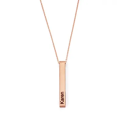 Rose Gold Plated Custom Name Engraved Bar Pendant Necklace For Women Jewelry. • $7.69