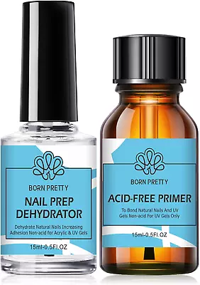 BORN PRETTY Nail Dehydrator And Primer Set Acid Free Natural Nail Prep Dehydrat • £8.32