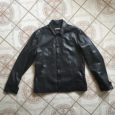 John Varvatos Motorcycle Goat Skin Leather Slim Fit Jacket Black Size 46 M L • $1200