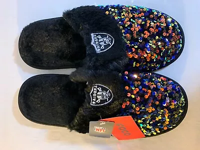 FOCO NFL Las Vegas Raiders Sequins Women's Slippers - Size 11-12 XL - Black • $19.99