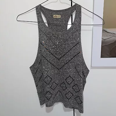$14 • Buy HOLLISTER Beaded Grey Cropped Tank Top