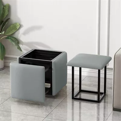 Modern 5-In-1 Stools Set Nesting Ottoman Stool Cube Upholstered Seat Footrest UK • £95.95