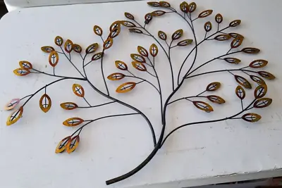 Large Metal Wall Art Tree Branch With Gold Colored Leaves 33  X 27  Vintage • $29.99