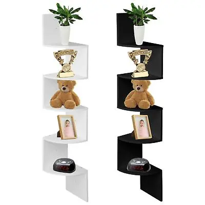 5 Tier Corner Floating Wall Shelves Picture Display Rack ZigZag Hanging Bookcase • £19.99