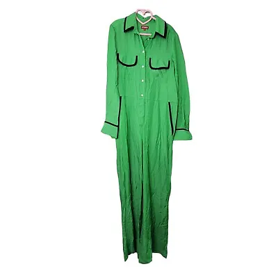 Staud Womens Long Sleeve Collared Jumpsuit Green 70's Size 4 Sample Belle • $59.99