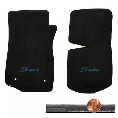 1968-1982 C3 Corvette Black 2pc Velourtex Front Floor Mats - Blue Stingray Logo • $138.99