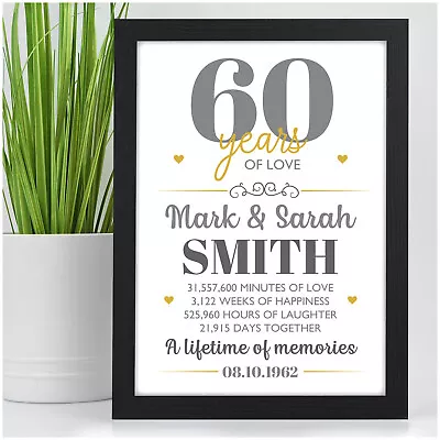 £13.95 • Buy 60th Wedding Anniversary Gift 60 Years Personalised Diamond Wedding Anniversary 