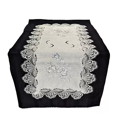 Doily Boutique Table Runner Or Doily With Silver Gray Roses And Fabric With Lace • $11