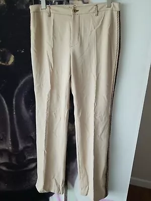 VERTIGO Paris Women's Straight Leg Tan W/ Brown Side Stripe Stretch Pants US 10 • $18.83