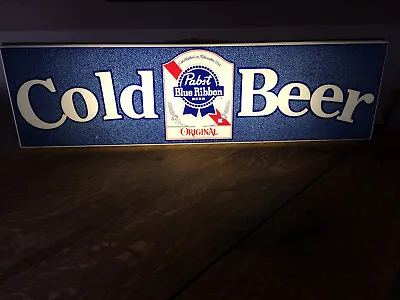 Vintage Pabst Blue Ribbon Lighted Large Sign Cold Beer Bar 36 X10  Pbr Works • $259.95