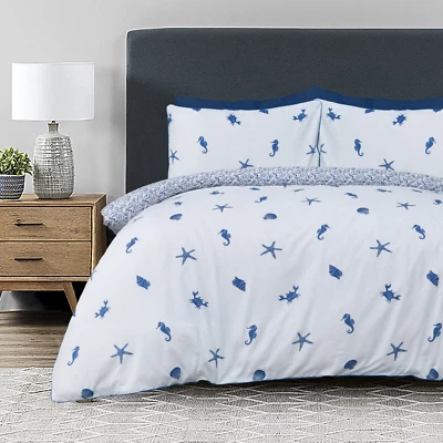 £32.99 • Buy Sea Shore Nautical Waves White Blue Reversible Duvet Cover Quilt Pillow Cases Be
