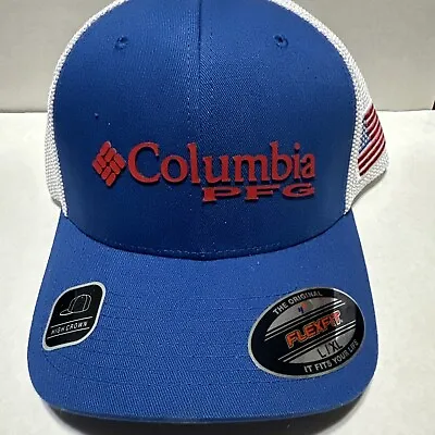 Columbia PFG USA Flag Mesh Ball Cap Unisex Adult Size L/XL Blue White Flexfit • $24.75