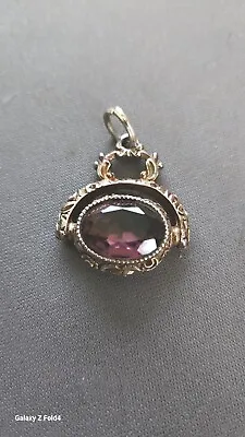 Vintage GOLDETTE Amethyst Glass Bezel Intaglio Pendant • $22.99