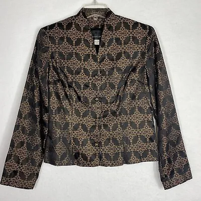 Jessica McClintock Blazer Jacket 12 Brocade Black Gold Button Front Vintage USA • $15