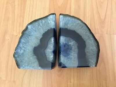 £34.99 • Buy Blue Dyed Agate Crystal Bookends Approx 130 Mm By 90 Mm And 1950 Grams As Seen 