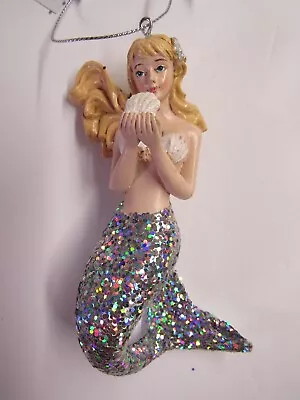 New Kurt Adler Glittered Mermaid Ornament E0486 Glittered Silver Tail  • $14.50