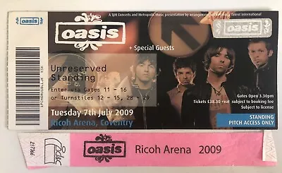 Oasis Gig Ticket Wristband Coventry Ricoh Arena July 2009 Noel Liam Gallagher • £39.99
