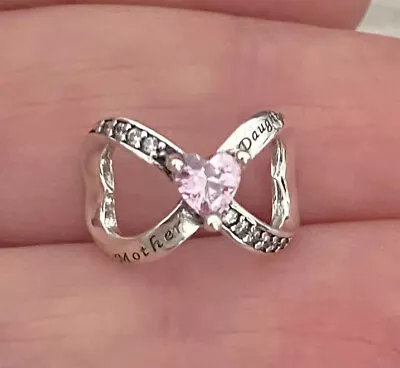 £14.99 • Buy Mother & Daughter Infinity Heart Charm 925 Sterling Silver Pink Cz Mum Charm