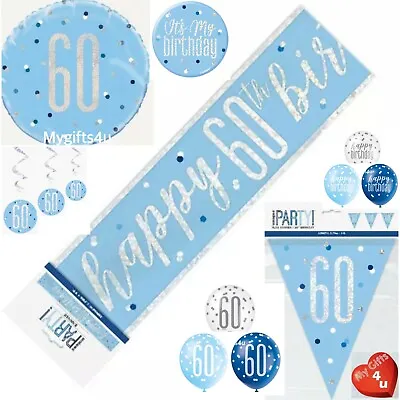 Blue Age 60th & Happy Birthday Party Decorations Buntings Balloons Banner Swirls • £3.99