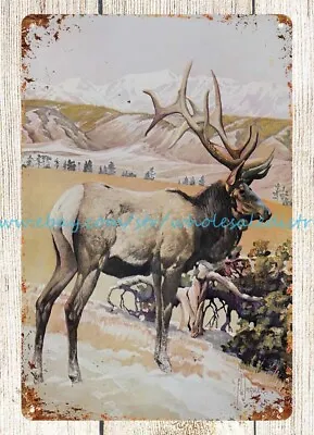 1940s Wildlife Art Elk By Francis Lee Jaques Metal Tin Sign Home Decor Accents • $18.99