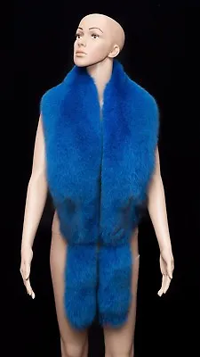 Genuine Blue Fox Fur Handmade Boa Stole Collar Scarf Wrap Tails Cuffs 78  Length • $252.29