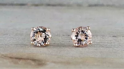 2Ct Round Lab Created Morganite Diamond Women Stud Earrings 14K Rose Gold Finish • $31.99