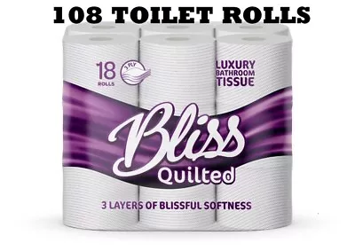 108 Rolls 3ply Bliss Quilted & Embossed Luxury Bathroom Toilet Tissue 21m Per Ro • £39.99