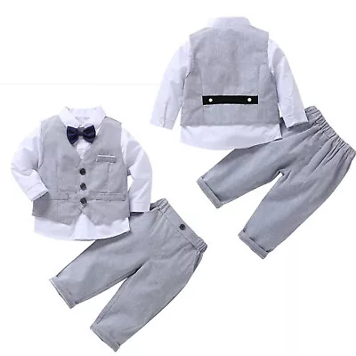 Toddler Boy Wedding Party Stage Tuxedo Suit Outfit Shirt+Pant+Vest Baby Set Gift • £20.12