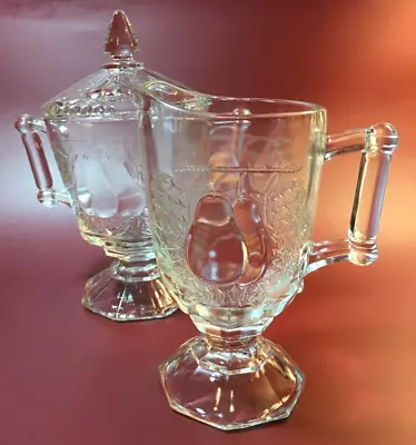Vintage Jeanette Glass  Baltimore Pear  Sugar With Lid And Creamer Set - Clear • $20