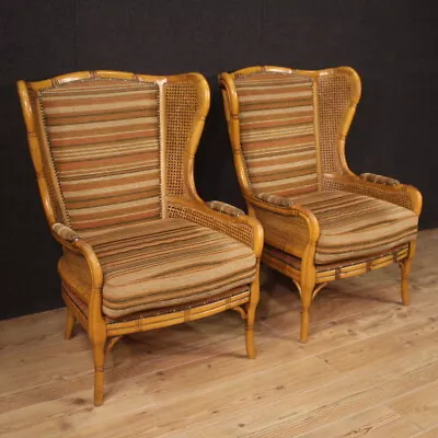 Pair Of Armchairs Fake Bamboo 2 Furniture Vintage Chairs Seats 70s Modern 900 • $4800