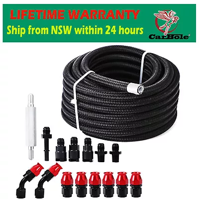 6AN 3/8  PTFE LS Swap EFI Fuel Line Fitting Set E85 Nylon Braided Fuel Hose 25FT • $123.99