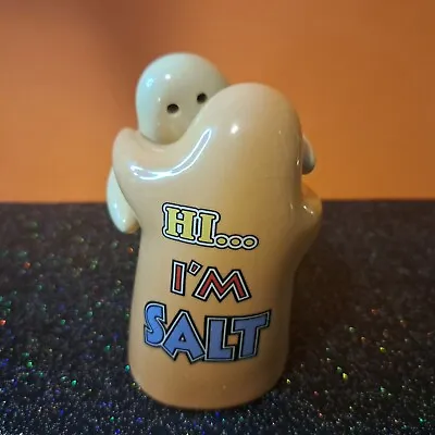 VTG Ceramic Hugging Ghosts Salt & Pepper Shakers With Stoppers Orange & Cream  • $16
