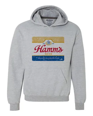 Hamms Beer Hoodie Retro Vintage Style Distressed Print Grey Graphic Tee Shirt • $39.99