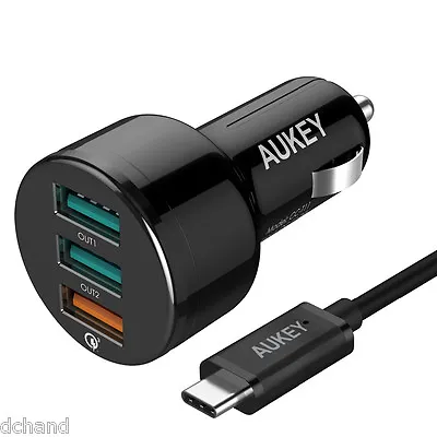 $39 • Buy Quick Charge 3.0 AUKEY USB 3 Ports Car Charger With C Cable. German Qty Qualcomm