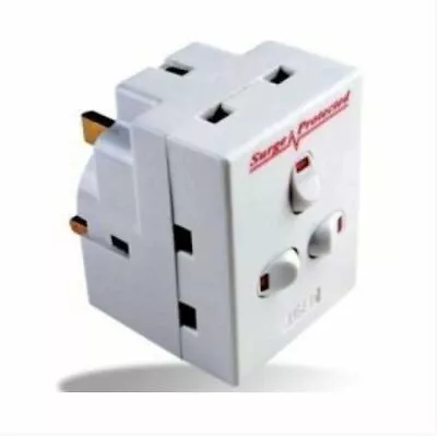 3 Way Triple Mains Switched Adapter 13A Plug Neon Block Socket Splitter Surged • £12.93