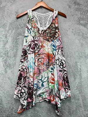 NWT Cristina Tunic Mini Boho Dress Womens Large Floral Rhinestone Lace Racerback • $19.54