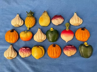 Lot Of Vegetable & Fruit Fridge MAGNETS - 1.5  Pumpkins Garlic Pepper Peach Pear • £11.57