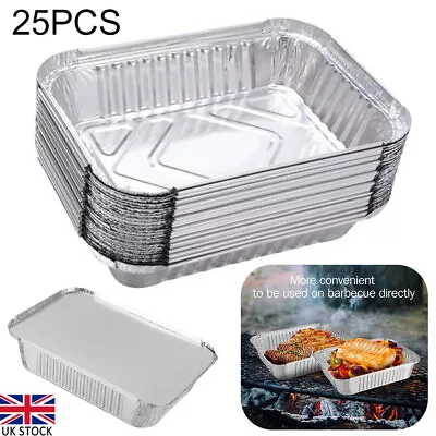 25pcs Foil Tin Trays With Lids Set Baking BBQ Meat Dishes Containers Tray UK • £12.89